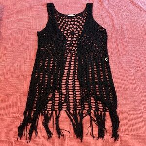 Rebellion women’s size medium / large long Black Crochet Vest